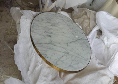 China Klassieke Marmeren de Lijstbovenkant van Carrara, Ronde Koffietafelbovenkant met Gouden Rand leverancier
