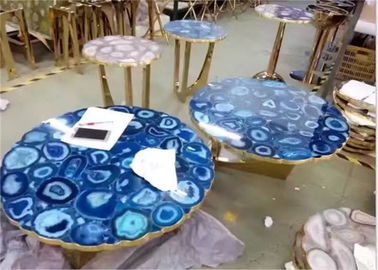 China Opgepoetste Bovenkant van de het Agaatsteen van luxe eindigt de Marmeren Tafelbladen Blauwe om Vorm leverancier